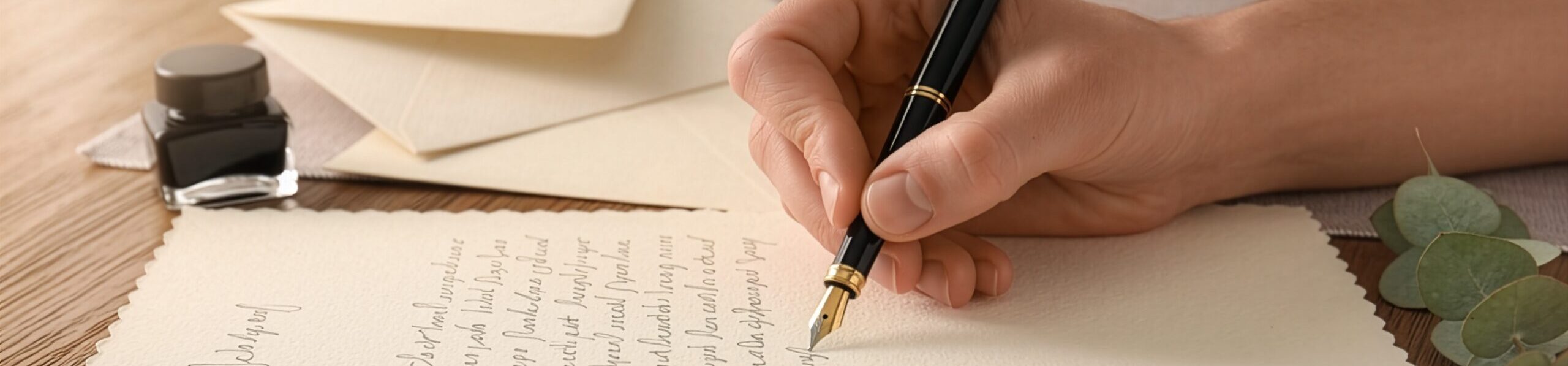 Hand mit Füllfeder schreibt einen Brief